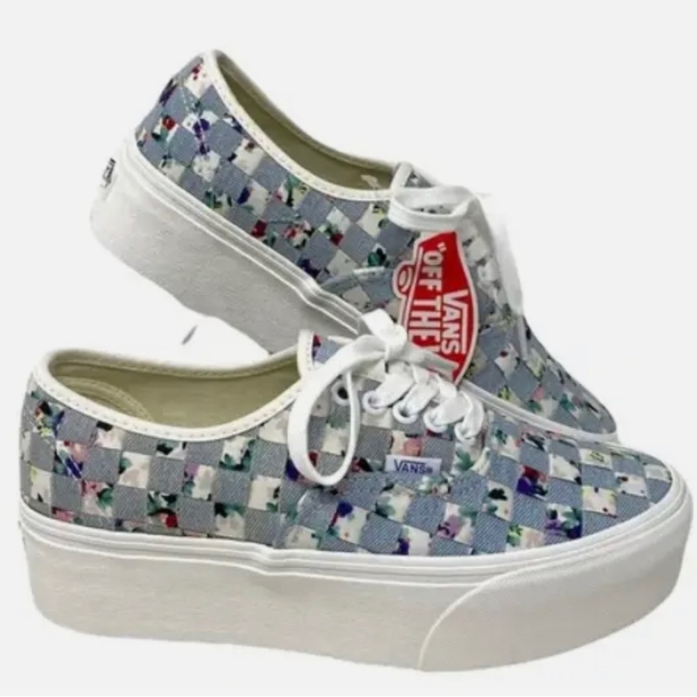 Vans platform checkered floral pattern